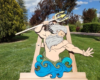 POSEIDON Wooden Wall Art for Living Room, 3D Wood Wall Decor, Greek God of the Sea Large Colourful Painting Wall Hanging, Housewarming Gift