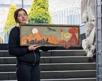 Arte mural de madera en capas: Viaje de fantasía y escena de batalla épica / Decoración de pared hecha a mano / Regalo único, panel decorativo inspirado en películas