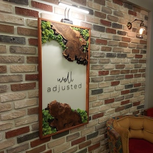 Moss Wall Decor - Olive Wood & Preserved Moss Wall Art, Christmas Gift for Family Meeting, Moss Wall Art, Wall Decoration With Led, Gift