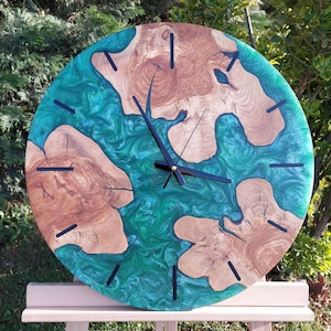 Epoxy Resin Clock & Olive Wood Wall Clock, Personalized Wall Clock, Made To Order Epoxy And Olive Wood Wall Clock, Clock Gift For Her