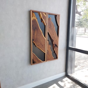 Handmade Olive Wood Wall Art with Black Frame, Live Edge Rustic Natural Decor, One of a Kind Statement Piece for Home or Office