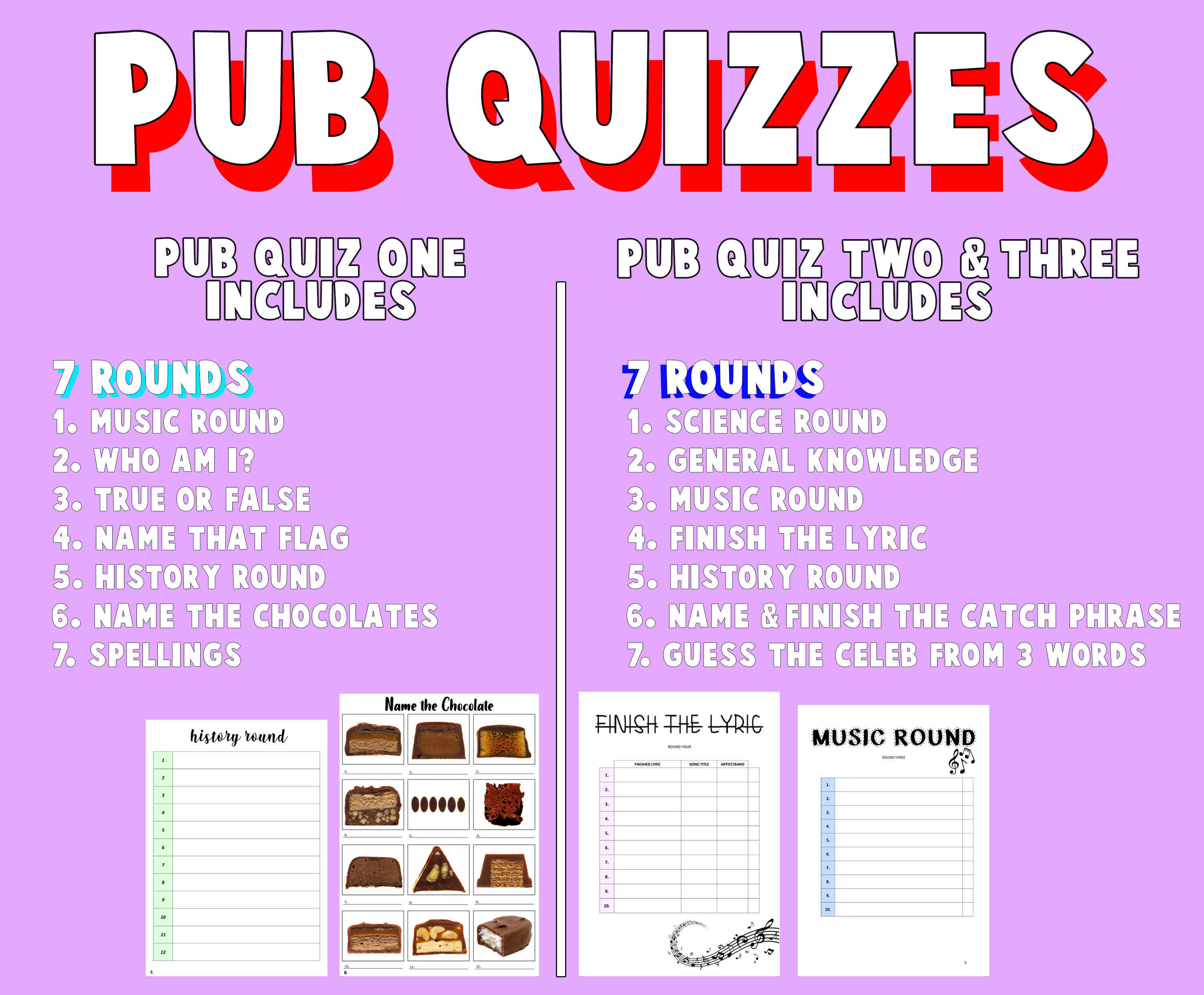 PUB QUIZ ONE 5 different Quizzes / games to choose from Etsy