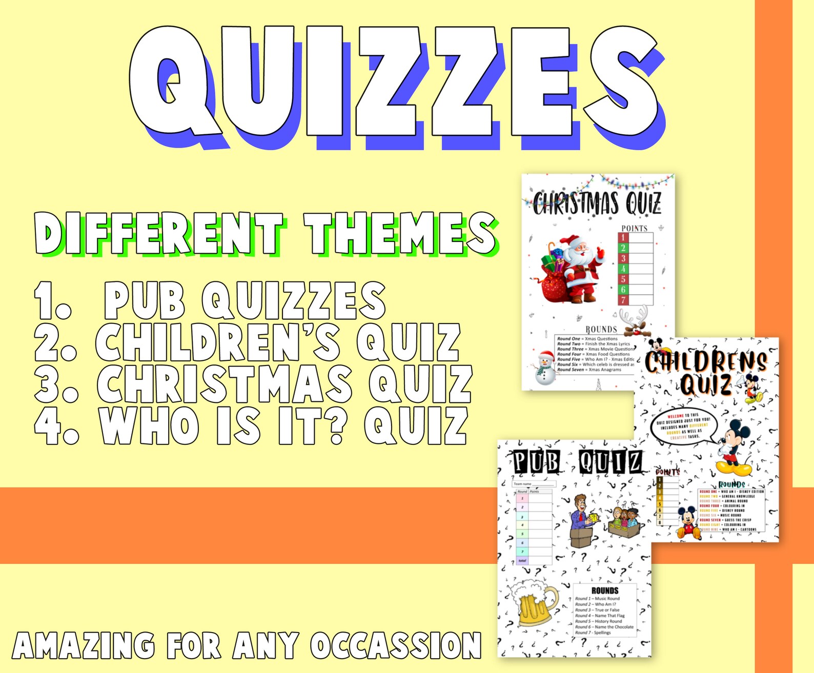 PUB QUIZ ONE 5 different Quizzes / games to choose from Etsy