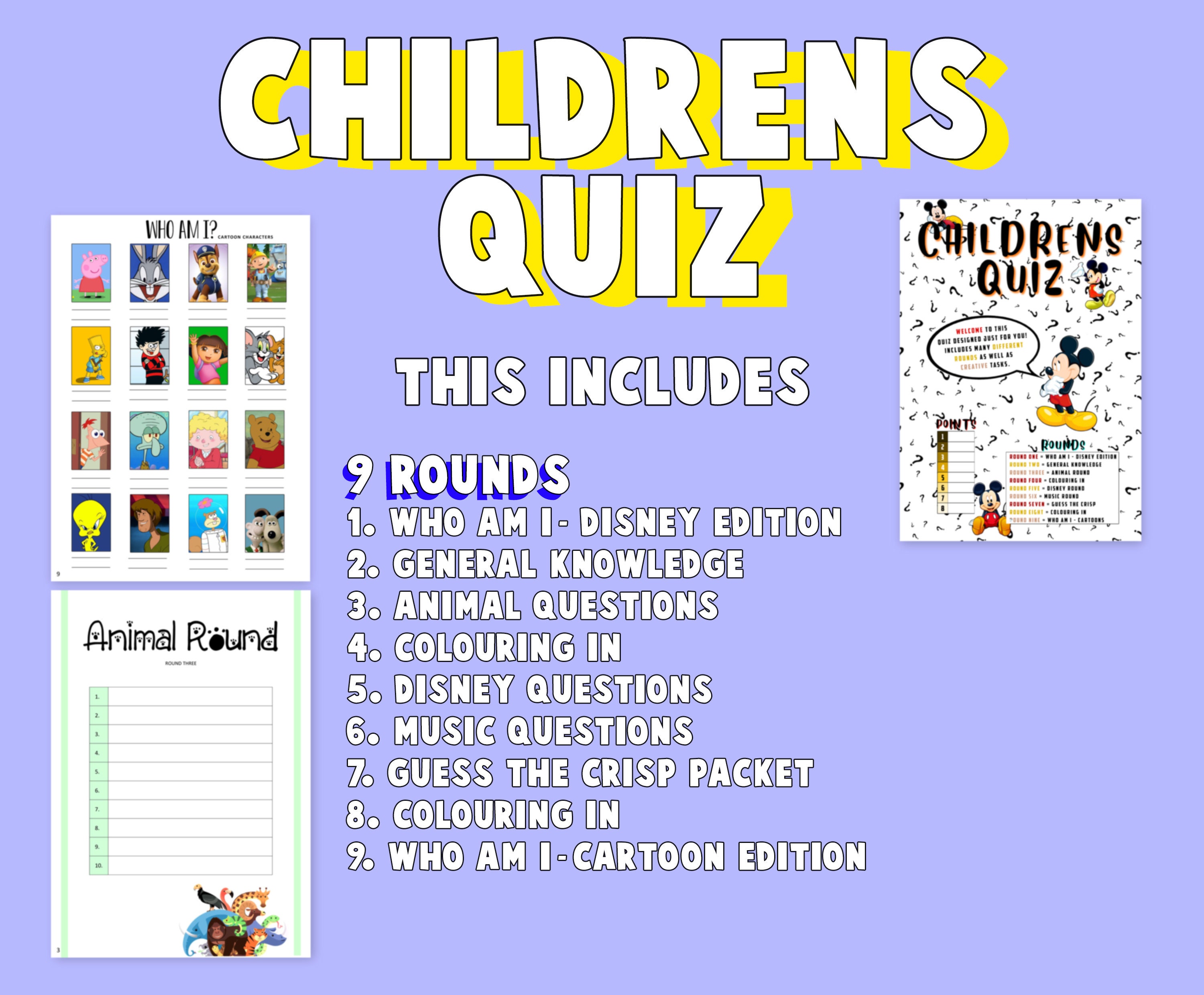 CHILDRENS QUIZ 5 different Quizzes / games to choose from Etsy
