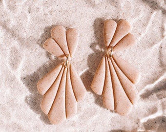 Sand Dangle Earrings ,  Clip On or Regular Earrings, Polymer Clay Lightweight Modern Earrings