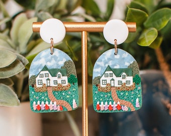 Anne of Green Gables House, Novel Inspired Earrings , Clip on or Regular Backing, Polymer Clay Earrings , Canadian Classics , Made To Order