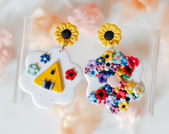 Midsommar Inspired Earrings , Clip on or Regular Backing, Polymer Clay Earrings , Made To Order