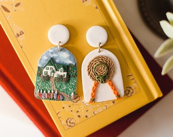 Anne of Green Gables Novel Inspired Earrings , Clip on or Regular Backing, Polymer Clay Earrings , Canadian Classics , Made To Order