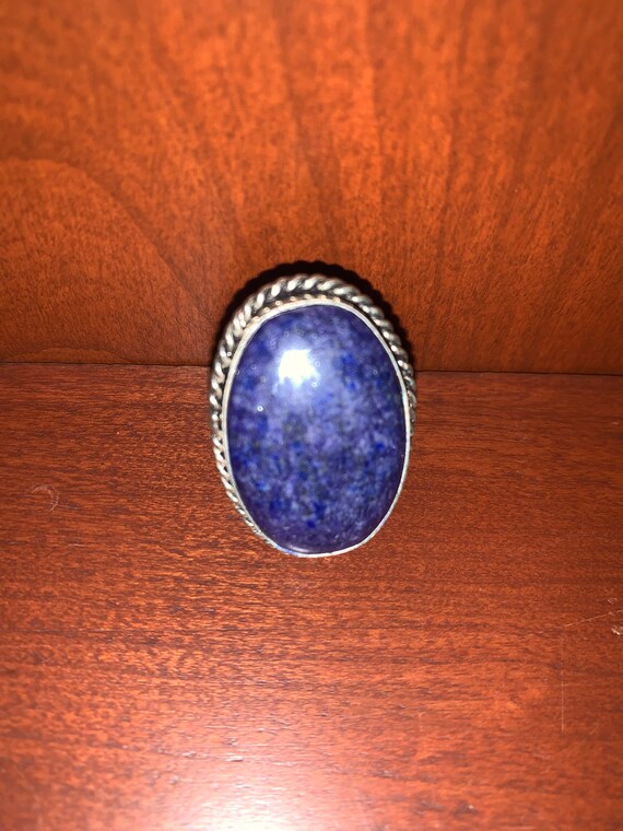 Indigo colored stone silver ring - image 4