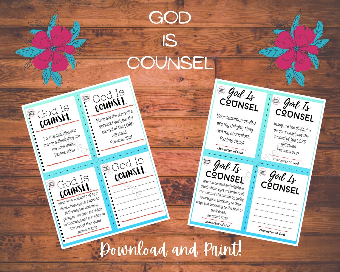 6 God is Counsel Attribute Printable Bible Verse Quiet Time | Etsy