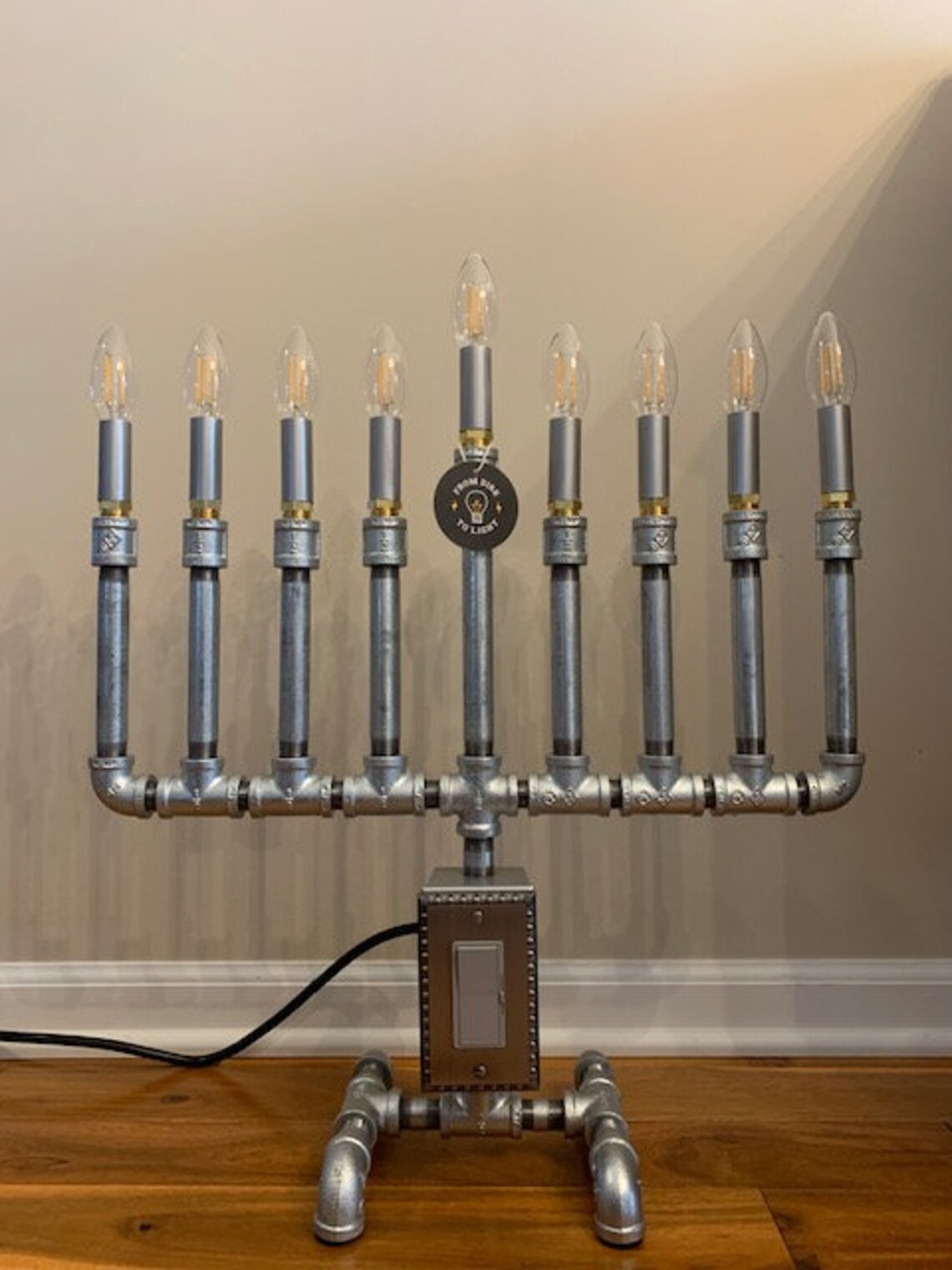 Steampunk Pipe Menorah with dimmer and LED bulbs Etsy