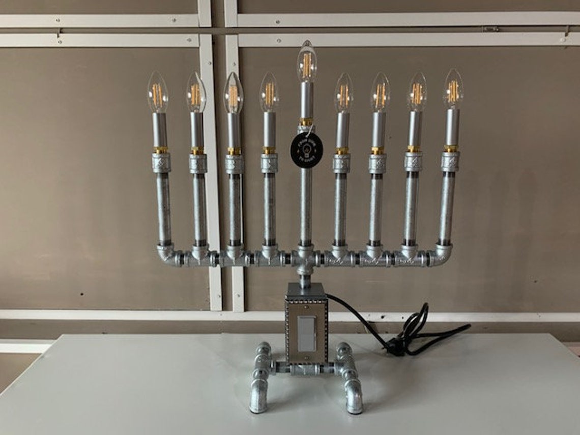 Steampunk Pipe Menorah with dimmer and LED bulbs Etsy