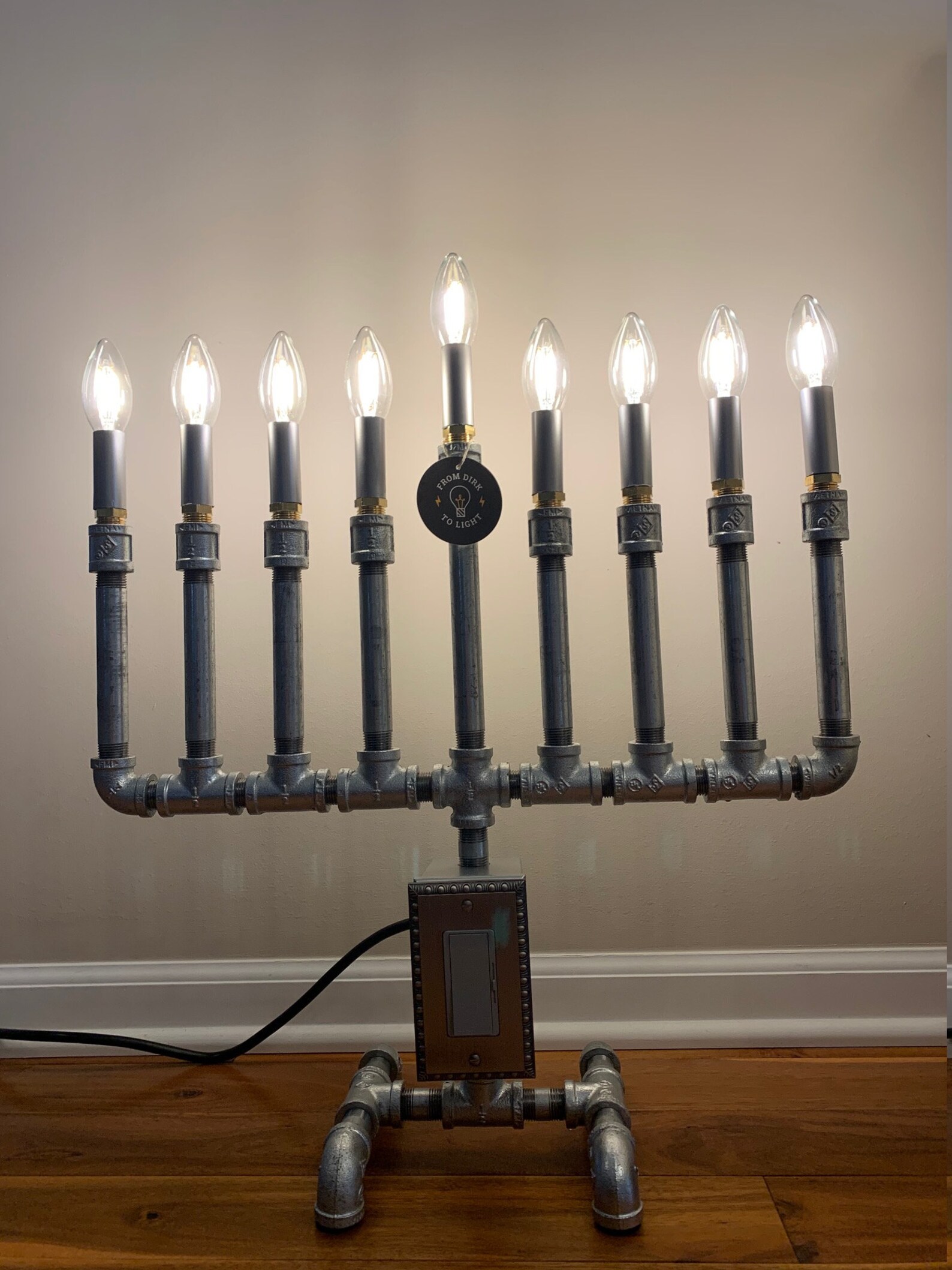 Steampunk Pipe Menorah with dimmer and LED bulbs Etsy