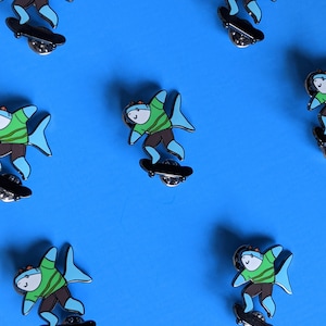 Skateboarding Shark Enamel Pin