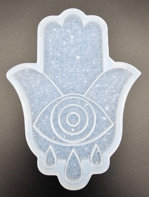 Druzy Hamsa hand with evil eye protection resinart mold, , silicone molds, crystal molds, druzy molds, epoxy molds
