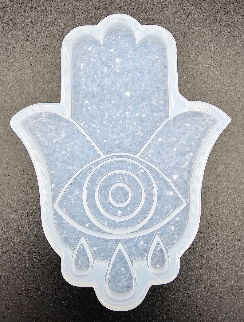 Druzy Hamsa hand resinmold, Fatima hand resinmold with evil eye protection, epoxy mold