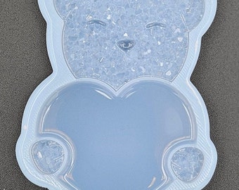 Druzy teddybear holding a shiny heart resinart molds, silicone molds, crystal molds, druzy moulds, epoxy molds