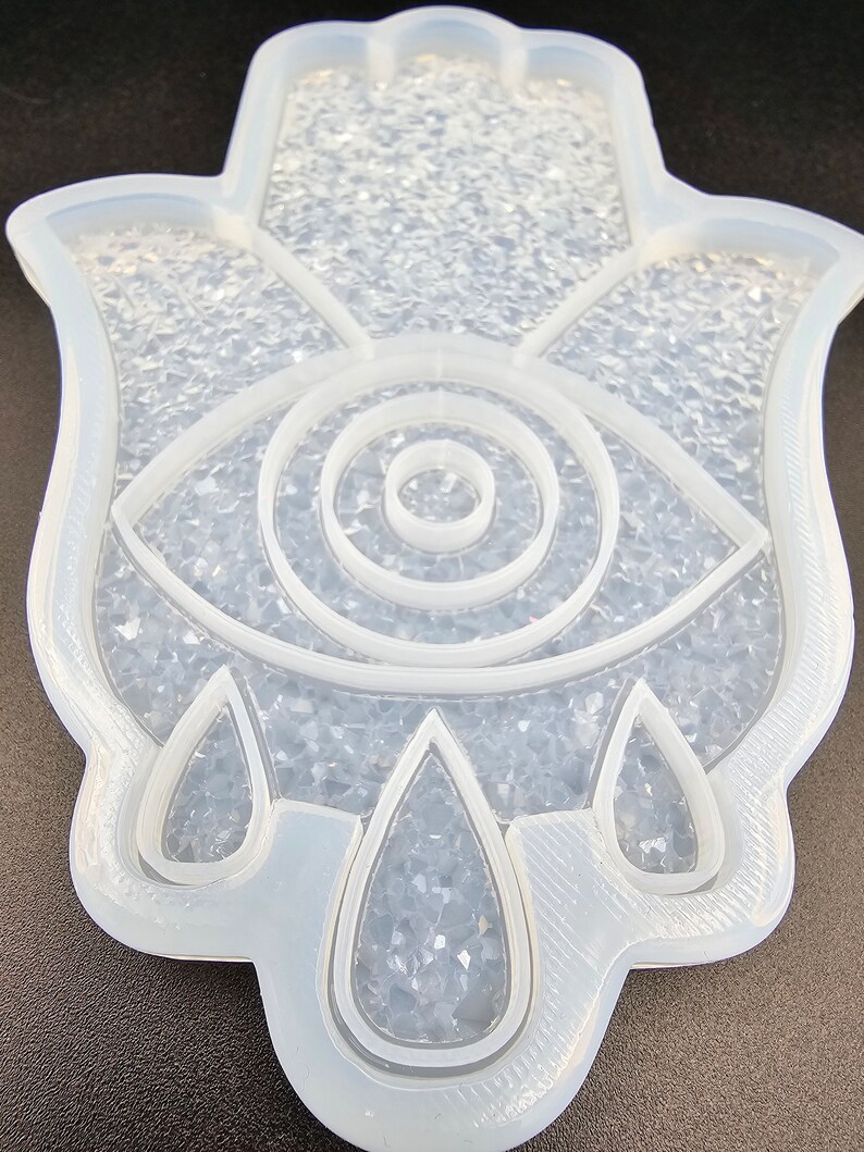 Druzy Hamsa hand resinmold, Fatima hand resinmold with evil eye protection, epoxy mold