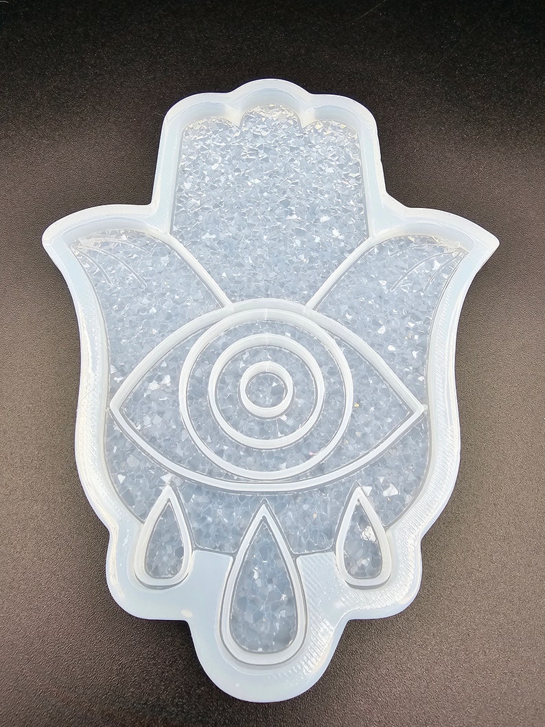 Druzy Hamsa hand resinmold, Fatima hand resinmold with evil eye protection, epoxy mold