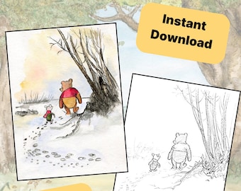 Dibujos para colorear clásicos de Winnie the Pooh - regalo de Winnie the Pooh - páginas para colorear descargables e imprimibles para niños - Winnie the Pooh vintage