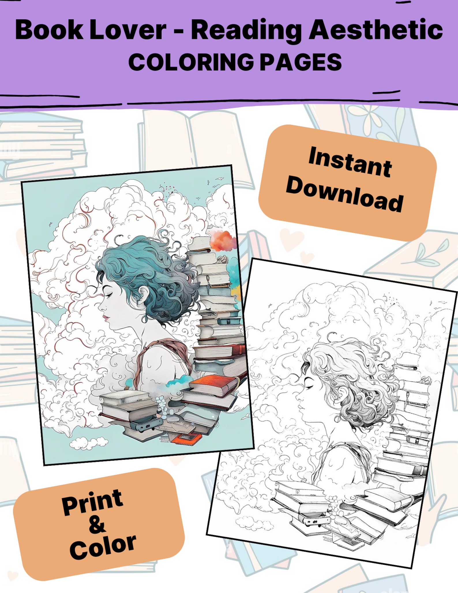 Bookish Coloring Page Adult Coloring - Il 1588xN.5387122269 Erjo 