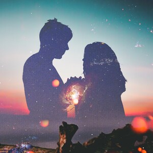 Regalo de aniversario - Retrato de pareja entre las estrellas - Arte romántico del horizonte para una celebración atemporal