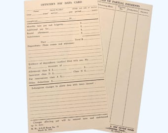Officer Pay Card for US Army WW2 GI Reenactment Pocket Filler, Reproduction Paperwork, Field Desk Film Prop