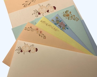 1940s Era Letter Writing Set, Vintage WW2 Flower Themed Envelopes, Replica Stationery Film Prop, For WWII Reenactment