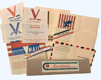 WW2 1940s Vintage Stationery Set, Letter Writing, Replica for WWII Reenactment, Film Prop Replica Pocket Filler Set, Vintage Gift