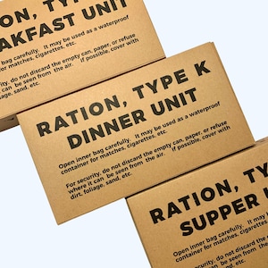K-Ration Boxes for WW2 Reenactment, Ideal for US GI Reenactors, Empty Ration Cartons, WWII Era Film Prop Replica Set of 3