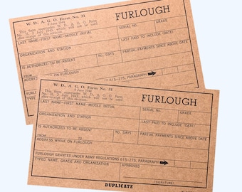 Furlough Passes Replicas for WW2 US Reenactment, Reproduction WW2 Paperwork, Army Paperwork, Perfect for Field Desk, Film Prop Replica