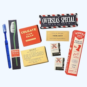 Toiletry Box Collection, Set of 8 for US GI Reenactment, WW2 Ephemera, Pocket Filler, Historical Reenacment, Reproduction, Replica Film Prop