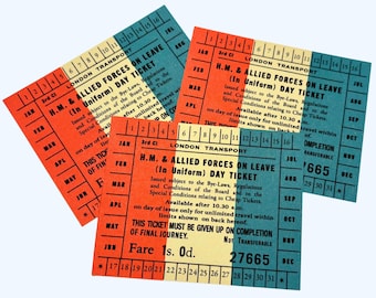 WW2 Era British Rail Allied Train Tickets | Set of 3 Tickets for Soldiers on Leave | Pocketfillers | Film Prop Replica Reproduction Set