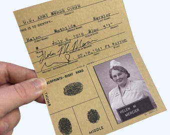 US Army Custom ID Card for WW2 GI Reenactment Pocket Filler, Film Prop Reproduction