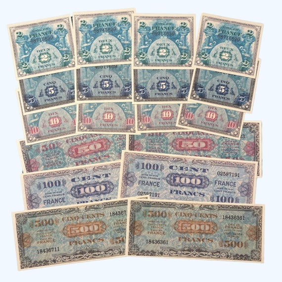 Invasion Currency French Francs, D-day Currency, US Army