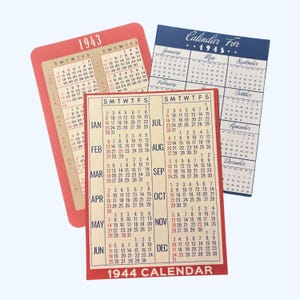 WW2 1943 1944 1945 Vintage Inspired Pocket Calendar | Vintage Style Stationery Ephemera (Repro)