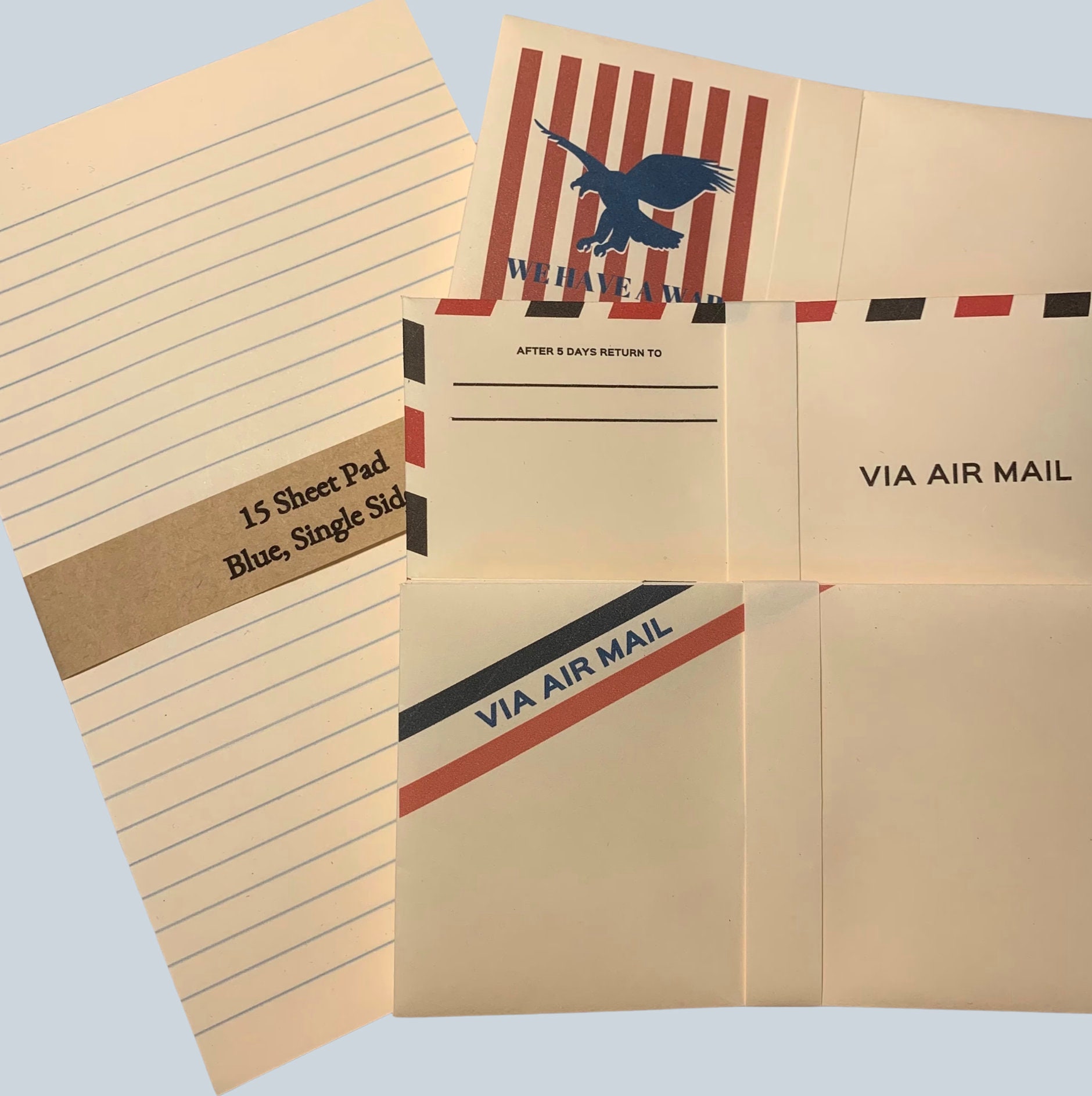 Vintage 1945 Camp's Air Mail Portfolio Letter Writing Kit Stationery WWII  1940s