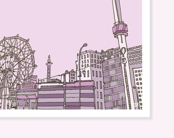 Coney Island, Brooklyn, Illustration | A5 Print | 210gsm White Card