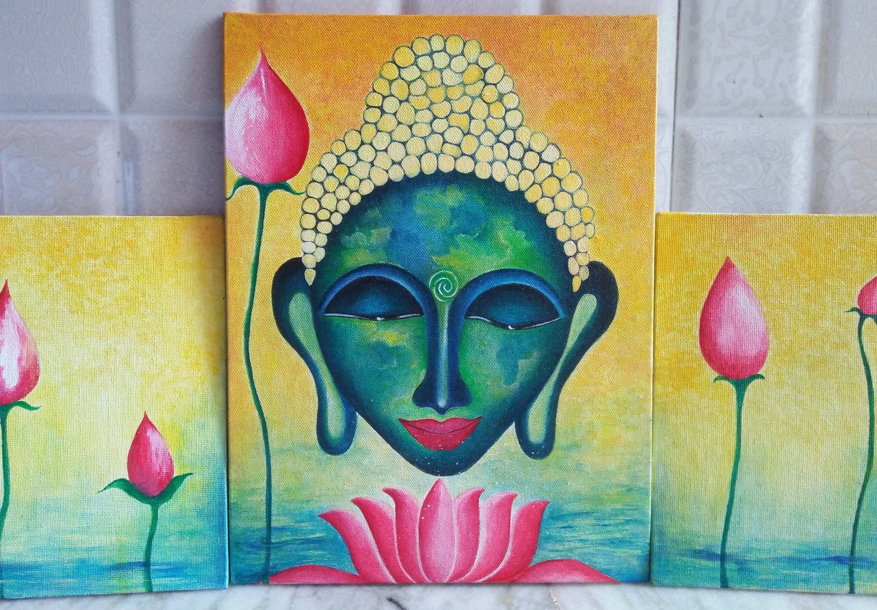 3 Set Original Buddha Painting for Living Room Golden Buddha Etsy
