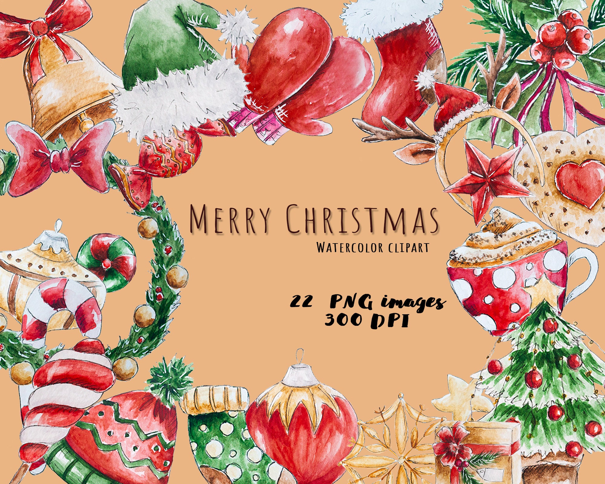 Aquarell Clipart / Frohe Weihnachten / Frohes neues Jahr / rot | Etsy