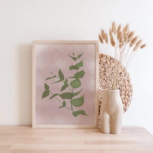 Printable Wall Art Aesthetic, Botanical Print, Color Plant Poster, Green Pink colors, Wall Decoration, Boho Wall Art, Digital Print