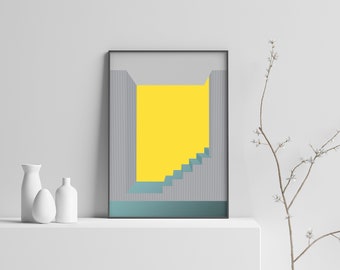 Printable Wall Art Abstract, Geometric Art Print, Color Abstract Print, Yellow Gray color , Wall Decoration, Minimal Wall Art, Digital print