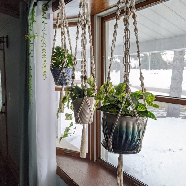 Macrame Plant Hangers, Choose Your Color- Rustic, Boho, Beads, Delicate Design