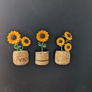 Sunflower Flower Cork Magnets - 3D, Colorful, Fun, Handmade, Fridge, Locker, Office, Gift Idea, Students, Teachers, Work From Home