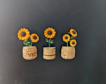 Sunflower Flower Cork Magnets - 3D, Colorful, Fun, Handmade, Fridge, Locker, Office, Gift Idea, Students, Teachers, Work From Home