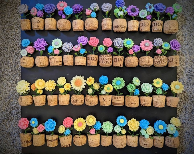 Custom Flower Pot Cork Magnets - 100% Unique, 3D, Colorful, Fun, Handmade, Fridge, Locker, Office, Gift Idea, Students, Teachers