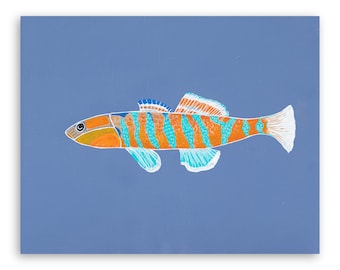 Tropical Splash – Vibrant Hand-Painted Fish Art on Canvas 17”x21” (44x 55 cm)