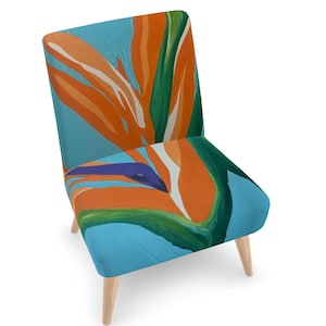 Bird of paradise velvet contemporary lounge chair -Modern Louge  Chairs -  Art on chair, Colourful tropical living room couch