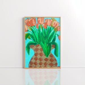 Tulipani, dipinto a olio con pastelli, opera d'arte originale dipinta a mano su carta a grana naturale da 240 g