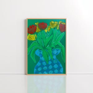Tulipani, dipinto a olio, opera originale dipinta a mano su carta a grana naturale da 240 g